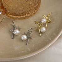 1 Pair Elegant Luxurious Bow Knot Patchwork Imitation Pearl Alloy Drop Earrings main image 2