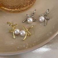 1 Pair Elegant Luxurious Bow Knot Patchwork Imitation Pearl Alloy Drop Earrings main image 5