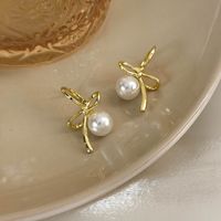 1 Pair Elegant Luxurious Bow Knot Patchwork Imitation Pearl Alloy Drop Earrings main image 7
