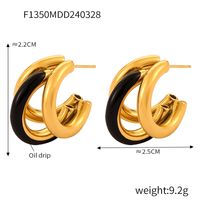 1 Pair Casual Sweet Simple Style C Shape Layered Enamel Titanium Steel 18K Gold Plated Ear Studs sku image 3