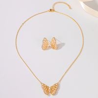 Cobre Chapados en oro de 18k Elegante Señora Nupcial Embutido Mariposa Circón Aretes Collar main image 4