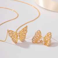Cobre Chapados en oro de 18k Elegante Señora Nupcial Embutido Mariposa Circón Aretes Collar main image 5
