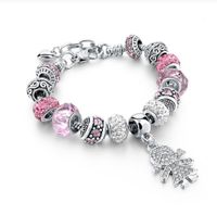 Lindo Dulce Humano Aleación Latón Con Cuentas Cadena Embutido Cristal Diamantes De Imitación Plateado Niños Pulsera sku image 4