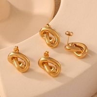 1 Pair Casual Simple Style Commute Knot Titanium Steel 18K Gold Plated Ear Studs main image 1