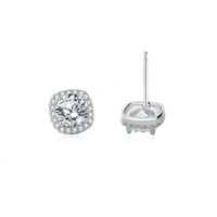 Sterling Silver Elegant Lady Classic Style Inlay Round Square Moissanite Zircon Ear Studs sku image 1