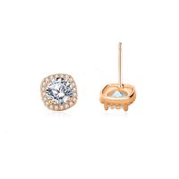 Sterling Silver Elegant Lady Classic Style Inlay Round Square Moissanite Zircon Ear Studs sku image 2