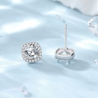 Sterling Silver Elegant Lady Classic Style Inlay Round Square Moissanite Zircon Ear Studs main image 4