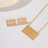 Seed Bead Copper 18K Gold Plated Elegant Lady Bridal Inlay Geometric Zircon Earrings Necklace main image 3