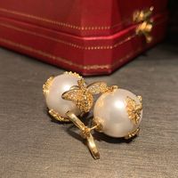 1 Pair Simple Style Shiny Bee Hollow Out Inlay Sequin Brass Artificial Pearls Zircon Gold Plated Ear Studs main image 3