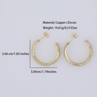 1 Paire Élégant Brillant Forme C Incruster Le Cuivre Zircon Plaqué Or 18K Boucles D'Oreilles main image 2