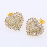 1 Paire Vacances Sucré Forme De Cœur Placage Incruster Le Cuivre Zircon Plaqué Or 18K Boucles D'oreilles sku image 1