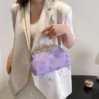 Women's Medium Pu Leather Gauze Flower Elegant Vintage Style Clasp Frame Crossbody Bag sku image 3