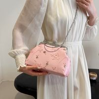 Mujeres Medio Cuero Sintético Gasa Flor Elegante Estilo Vintage Cascarón Marco De Cierre Bolso Bandolera main image 6