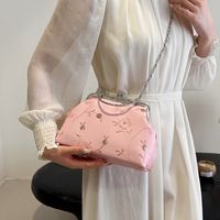 Women's Medium Pu Leather Gauze Flower Elegant Vintage Style Shell Clasp Frame Crossbody Bag main image 6