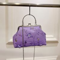 Women's Medium Pu Leather Gauze Flower Elegant Vintage Style Shell Clasp Frame Crossbody Bag sku image 1