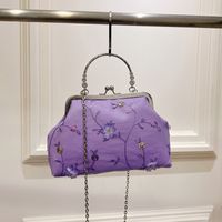 Mujeres Medio Cuero Sintético Gasa Flor Elegante Estilo Vintage Cascarón Marco De Cierre Bolso Bandolera sku image 1