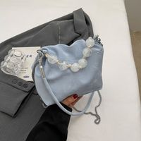 Women's Medium Pu Leather Solid Color Elegant Classic Style Beading Bucket String Crossbody Bag sku image 3