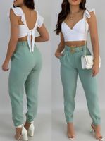 Daily Women's Sexy Solid Color Polyester Bowknot Pants Sets Pants Sets main image 4