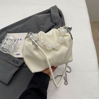 Women's Medium Pu Leather Solid Color Elegant Classic Style Beading Bucket String Crossbody Bag sku image 5