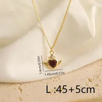Copper 18K Gold Plated IG Style Simple Style Inlay Gesture Heart Shape Wings Zircon Pendant Necklace main image 2