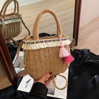 Women's Medium Straw Solid Color Vacation Beach Weave Hollow String Straw Bag main image 9