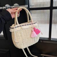 Women's Medium Straw Solid Color Vacation Beach Weave Hollow String Straw Bag main image 8