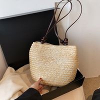 Women's Medium Straw Solid Color Vacation Beach Open Beach Bag main image 3