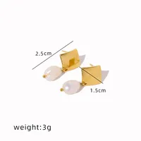 1 Pair Retro Simple Style Rhombus Freshwater Pearl Titanium Steel 18K Gold Plated Drop Earrings main image 2