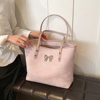 Women's Large Pu Leather Solid Color Bow Knot Vintage Style Classic Style Zipper Tote Bag sku image 2
