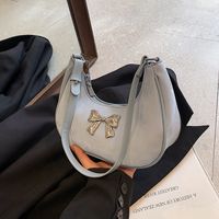 Frau Mittel Pu-Leder Einfarbig Bogenknoten Klassischer Stil Strassenmode Reißverschluss Achseltasche main image 3