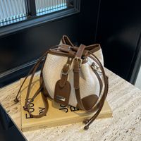 Women's Medium Pu Leather Braid Vintage Style Classic Style String Bucket Bag sku image 3