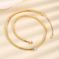 Titanium Steel 18K Gold Plated Simple Style Classic Style Plating Inlay Solid Color Artificial Rhinestones Necklace main image 2