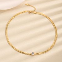 Titanium Steel 18K Gold Plated Simple Style Classic Style Plating Inlay Solid Color Artificial Rhinestones Necklace main image 4