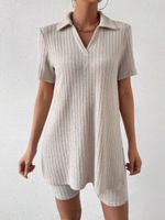 Täglich Frau Einfacher Stil Einfarbig Polyester Streifen Hosen-Sets Shorts-Sets main image 1