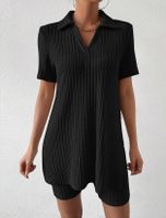 Täglich Frau Einfacher Stil Einfarbig Polyester Streifen Hosen-Sets Shorts-Sets main image 3