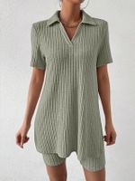 Täglich Frau Einfacher Stil Einfarbig Polyester Streifen Hosen-Sets Shorts-Sets main image 4