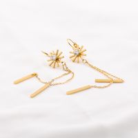1 Pair IG Style Simple Style Flower Tassel Chain Inlay 304 Stainless Steel Rhinestones 18K Gold Plated Drop Earrings main image 1