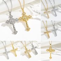Titanium Steel 18K Gold Plated Simple Style Classic Style Plating Inlay Cross Zircon Pendant Necklace main image 1