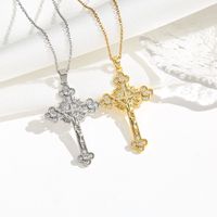 Titanium Steel 18K Gold Plated Simple Style Classic Style Plating Inlay Cross Zircon Pendant Necklace main image 11