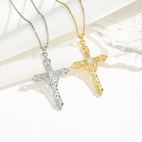Titanium Steel 18K Gold Plated Simple Style Classic Style Plating Inlay Cross Zircon Pendant Necklace main image 9