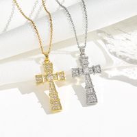 Titanium Steel 18K Gold Plated Simple Style Classic Style Plating Inlay Cross Zircon Pendant Necklace main image 8
