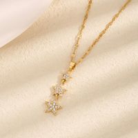 Titanium Steel 18K Gold Plated Simple Style Classic Style Plating Inlay Star Artificial Rhinestones Pendant Necklace sku image 1