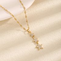 Titanium Steel 18K Gold Plated Simple Style Classic Style Plating Inlay Star Artificial Rhinestones Pendant Necklace main image 3