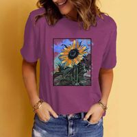 Frau T-Shirt Kurzarm T-Shirts Drucken Strassenmode Blume main image 9