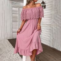 Women's Swing Dress Simple Style Boat Neck Hollow Out Half Sleeve Solid Color Maxi Long Dress Holiday Daily main image 1