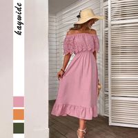 Women's Swing Dress Simple Style Boat Neck Hollow Out Half Sleeve Solid Color Maxi Long Dress Holiday Daily main image 3