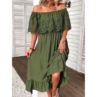 Women's Swing Dress Simple Style Boat Neck Hollow Out Half Sleeve Solid Color Maxi Long Dress Holiday Daily main image 4