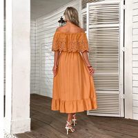 Women's Swing Dress Simple Style Boat Neck Hollow Out Half Sleeve Solid Color Maxi Long Dress Holiday Daily main image 5