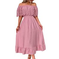 Women's Swing Dress Simple Style Boat Neck Hollow Out Half Sleeve Solid Color Maxi Long Dress Holiday Daily main image 2