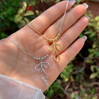Copper 18K Gold Plated Simple Style Plating Bow Knot Pendant Necklace main image 5